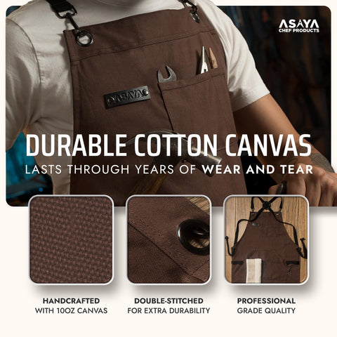 Asaya Chef apron with cell phone pocket for safe access.