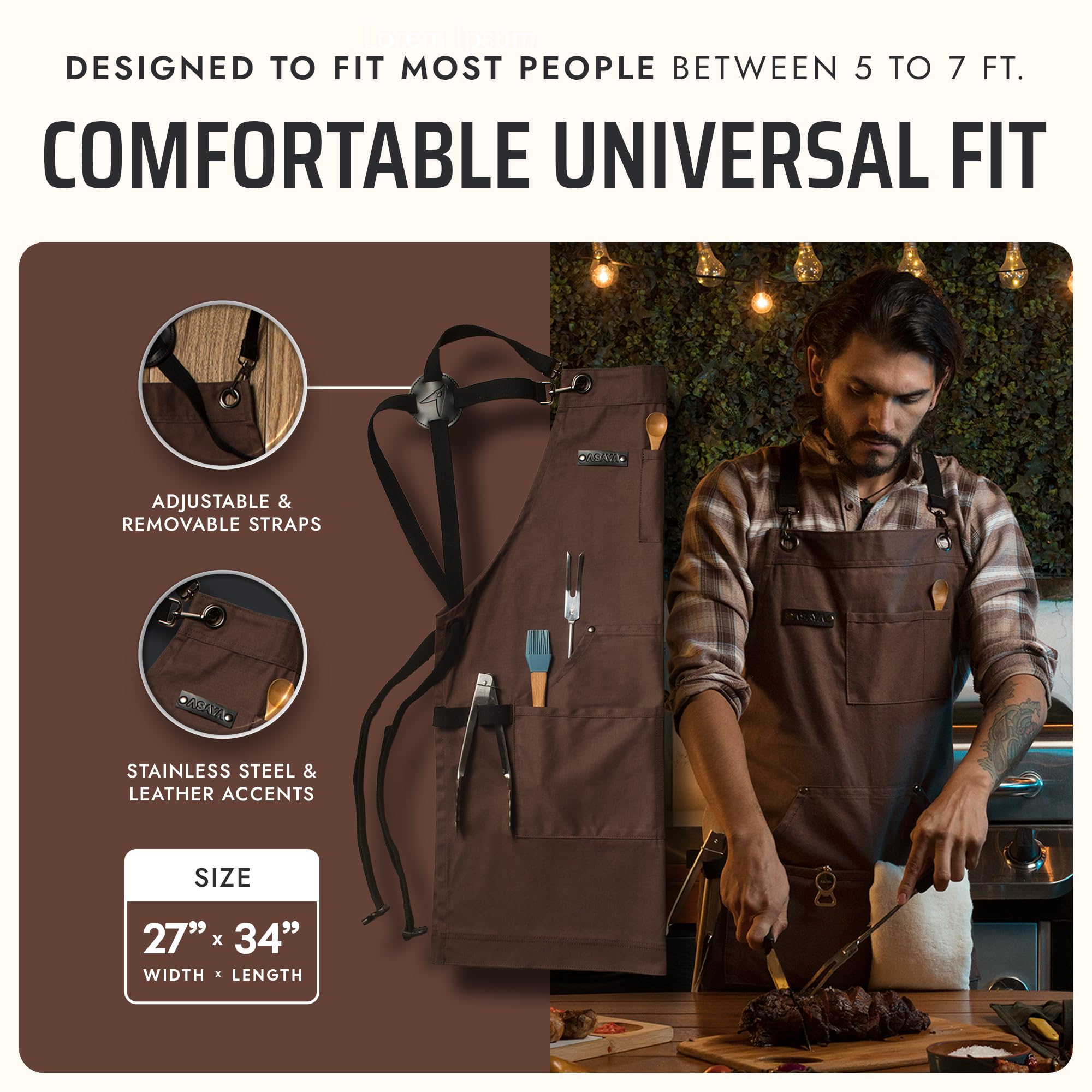 Asaya Chef apron cross-back straps prioritizing comfort during long tasks.