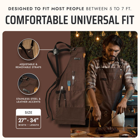 Asaya Chef apron cross-back straps prioritizing comfort during long tasks.
