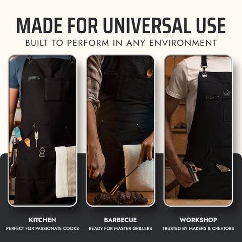 Asaya Chef apron full-length view worn by model