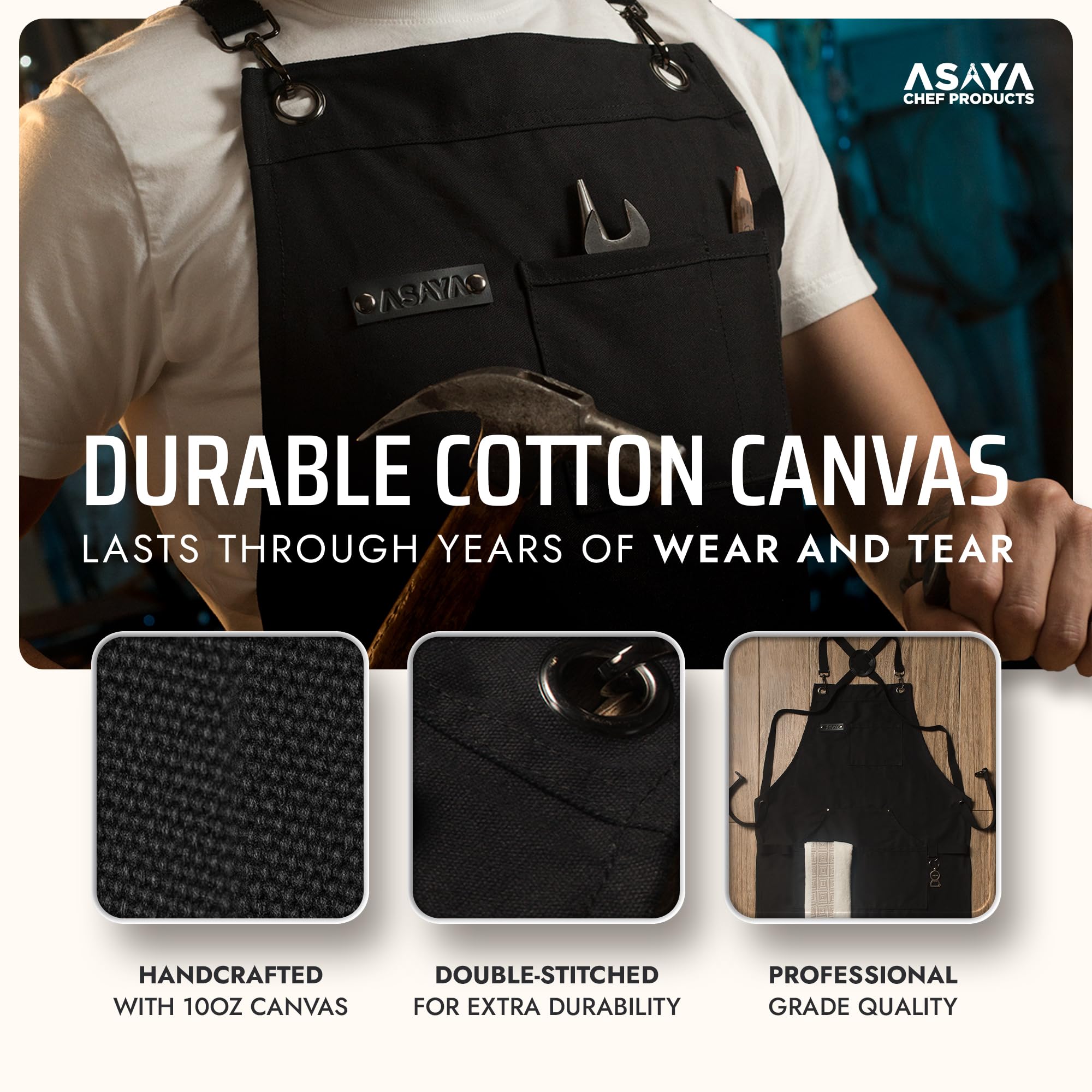 Asaya Chef apron hand towel attachment in use during grilling