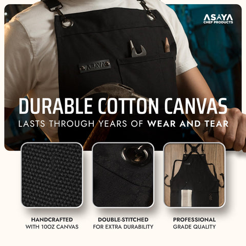 Asaya Chef apron hand towel attachment in use during grilling