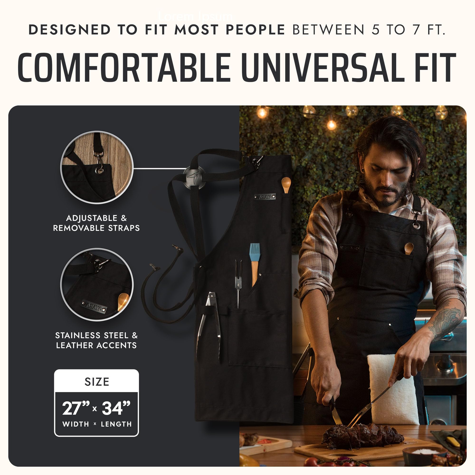 Asaya Chef apron stainless hardware detail for durable wear