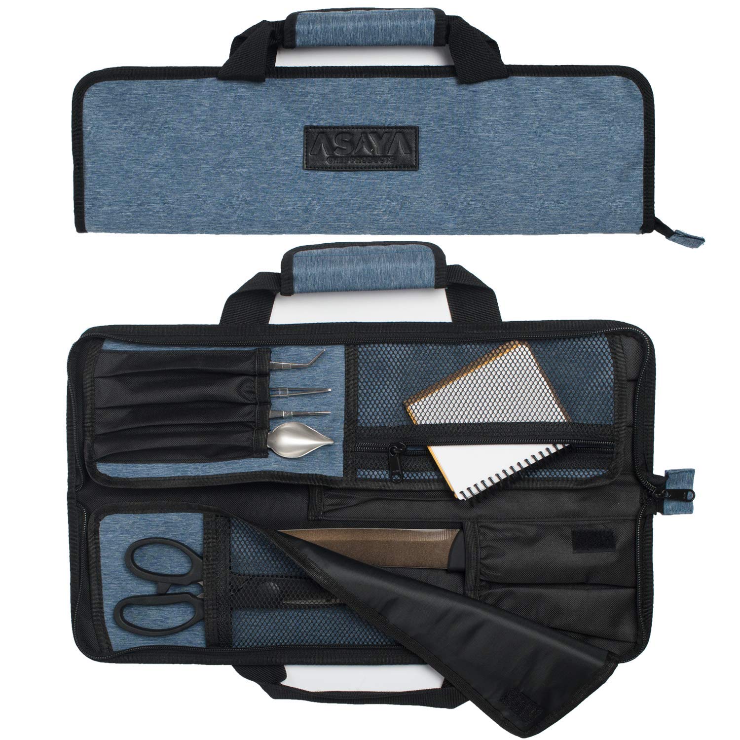 Asaya Chef Knife Roll Bag closed shows durable nylon exterior for travel.