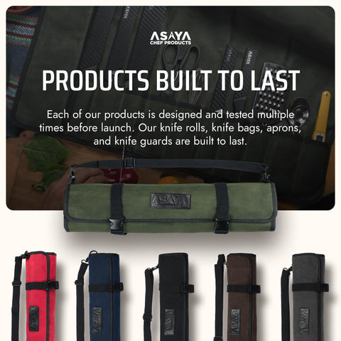 Asaya knife roll fits knives up to 17 inches including tang