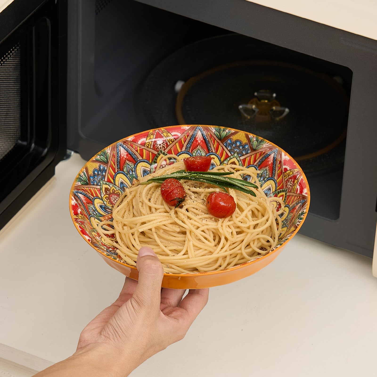 ASBEFORE bohemian-patterned dinner bowls enhance table decor and conversations.