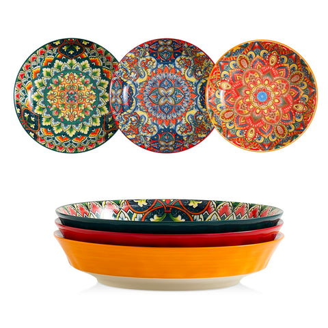 ASBEFORE ceramic pasta bowls set in vibrant colors ready for pasta, salad, or soup.