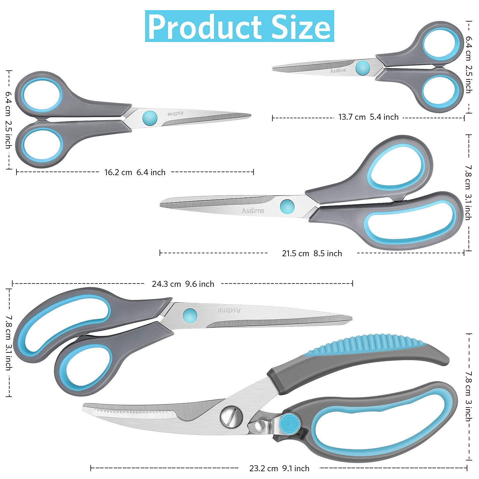 Asdirne 5-4 inch all-purpose scissors for fine trimming and tight spaces