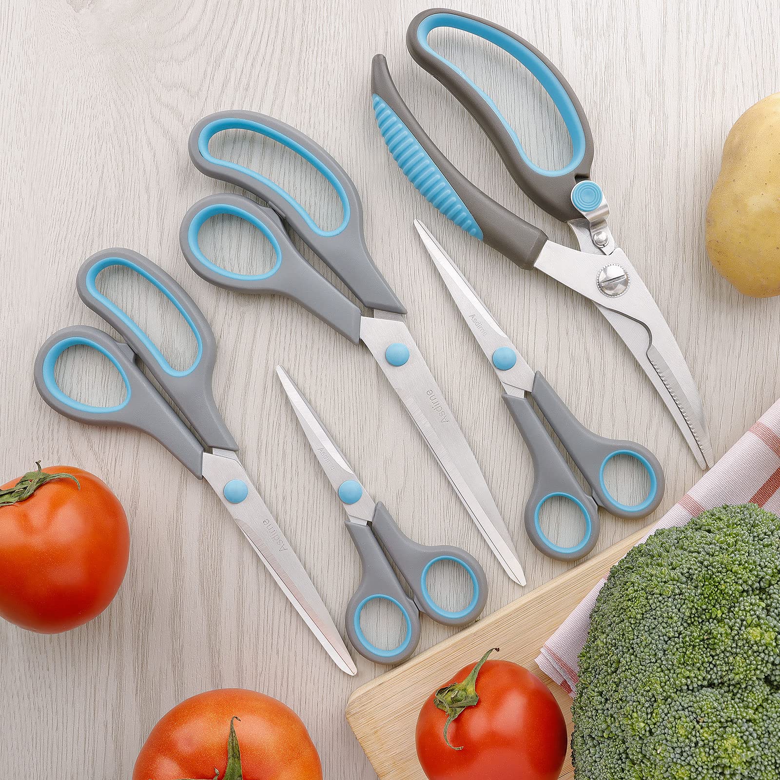 Asdirne kitchen scissors bundle highlighting ergonomic handles and durable stainless blades