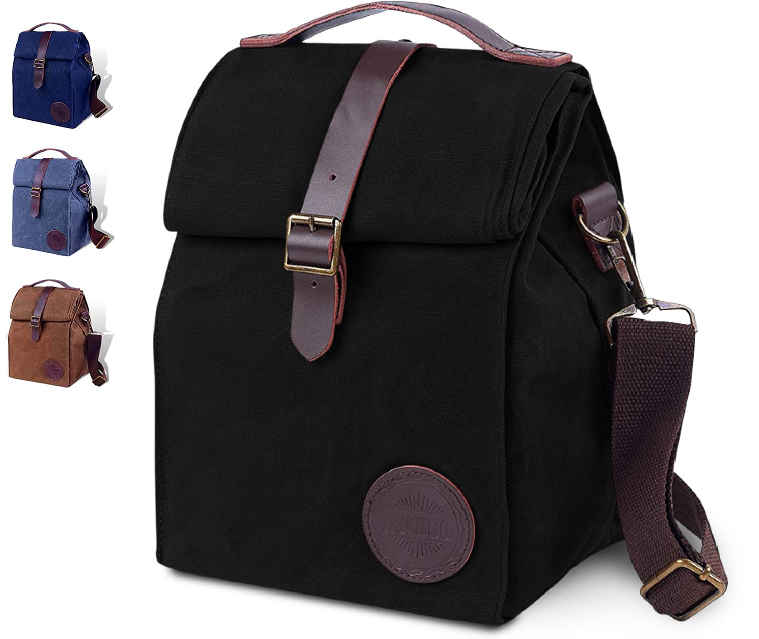 ASEBBO insulated lunch bag in black waxed canvas, leak-proof for all-day meals