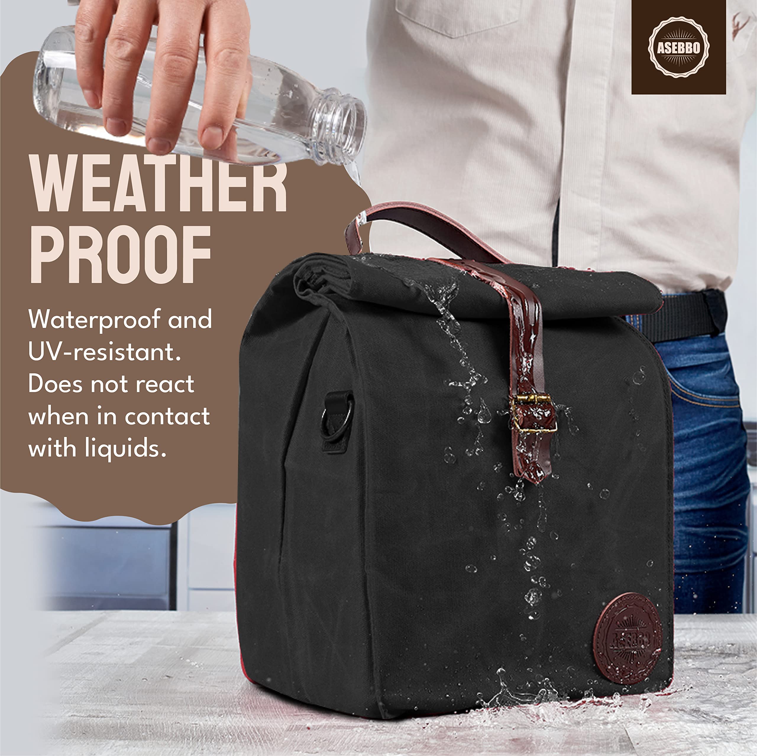 ASEBBO leather buckle closure keeps contents secure during travel