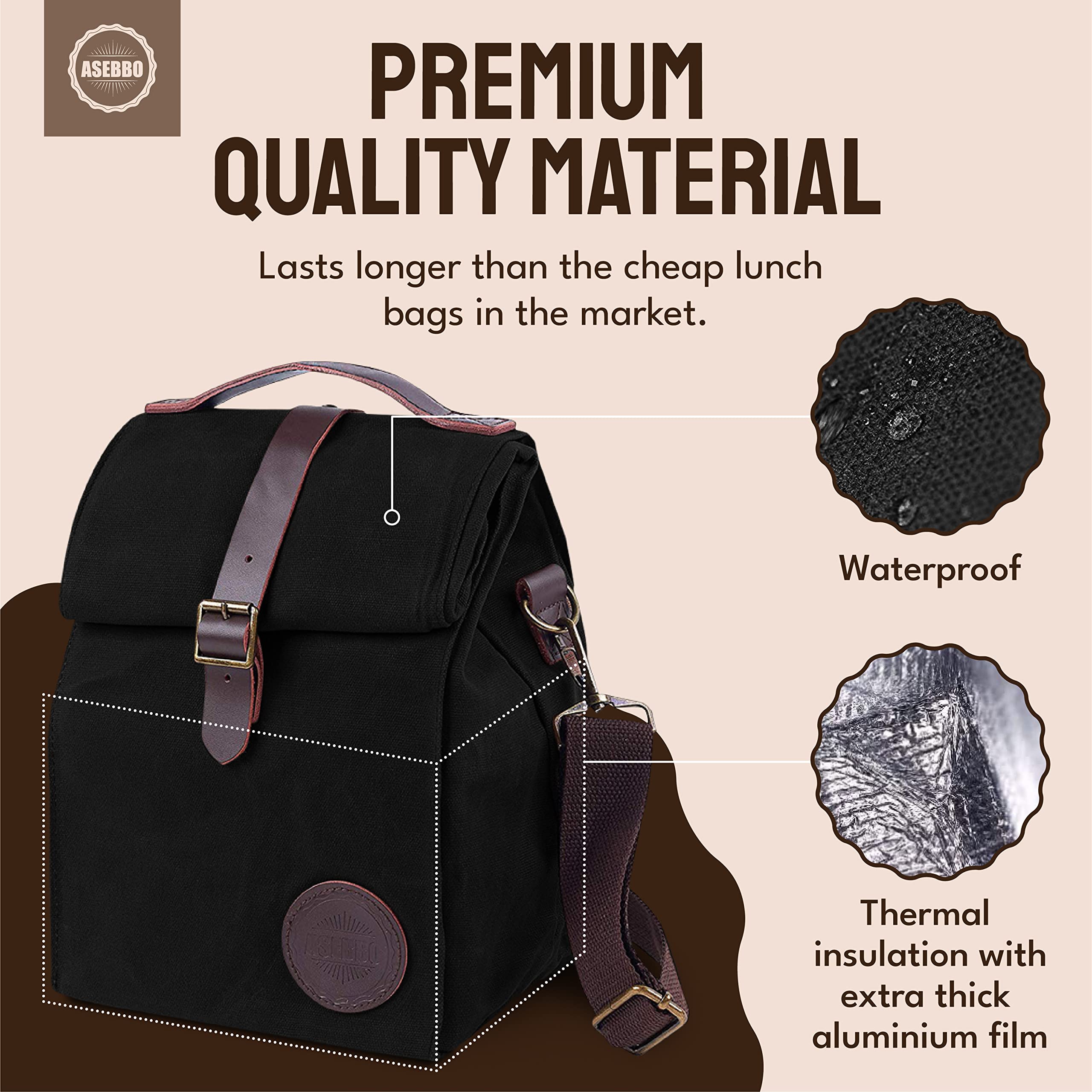 ASEBBO lunch tote with shoulder strap for comfortable commuting