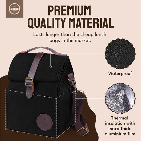 ASEBBO lunch tote with shoulder strap for comfortable commuting