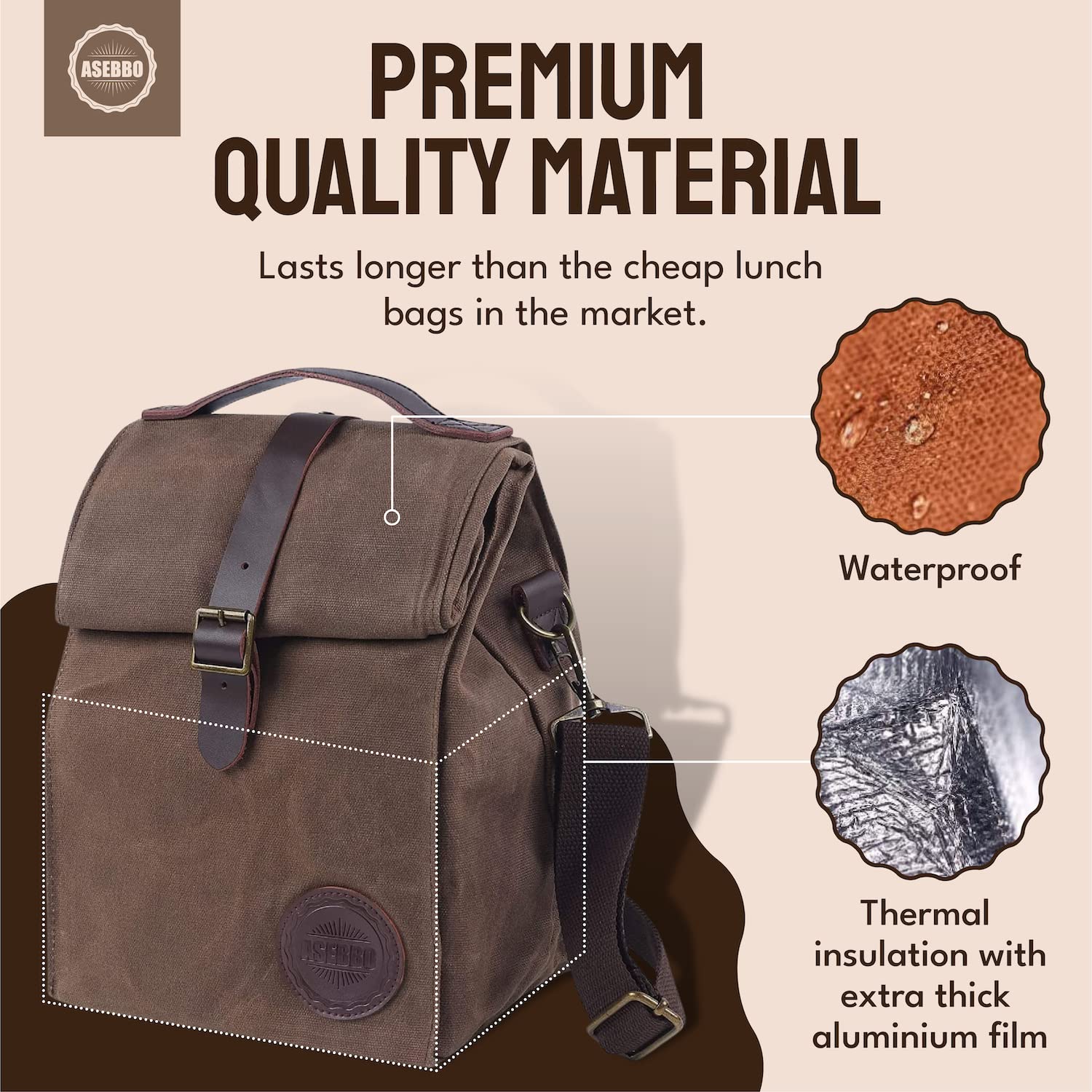 ASEBBO waxed canvas lunch bag durable material for daily use