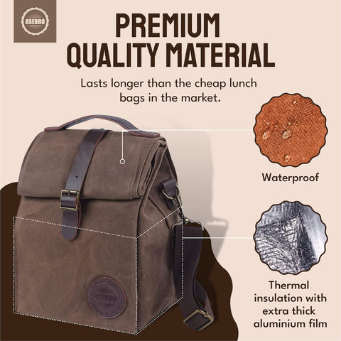 ASEBBO waxed canvas lunch bag durable material for daily use