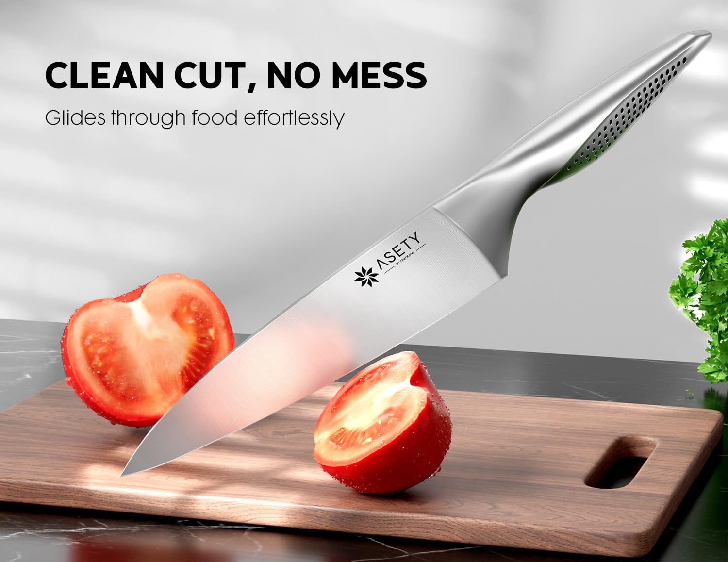 ASETY 8-inch Chef Knife for effortless slicing and chopping.