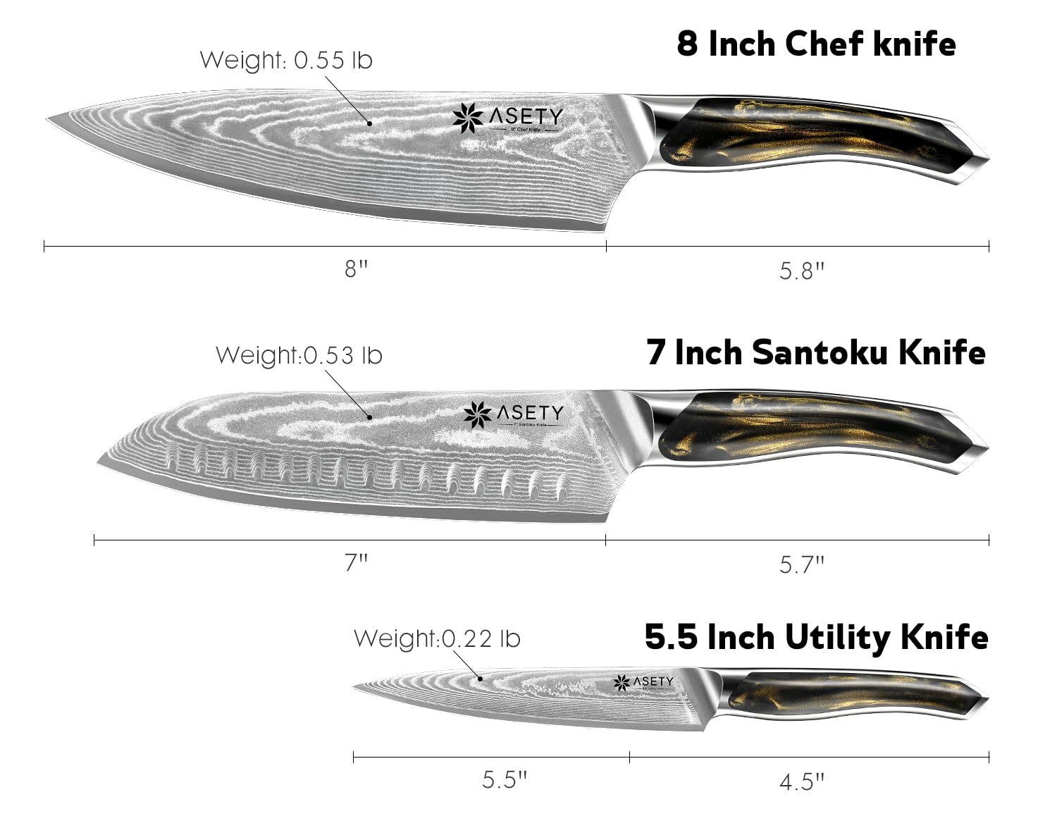 ASETY 7-inch Santoku knife, ideal for vegetables and meat prep.