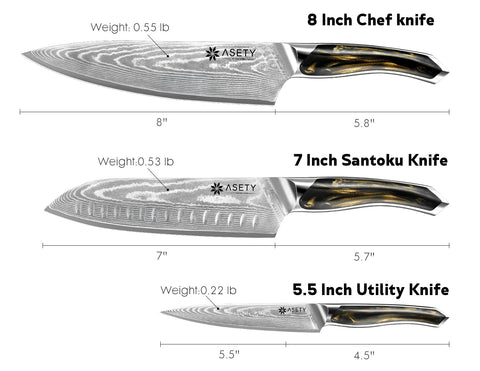 ASETY 7-inch Santoku knife, ideal for vegetables and meat prep.