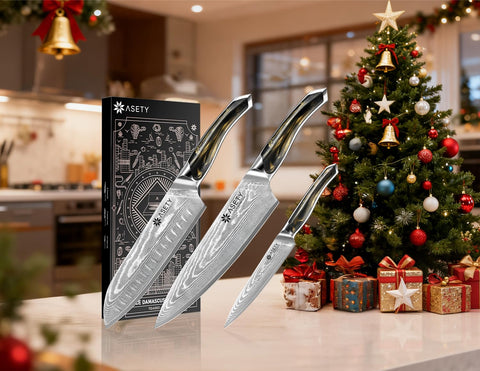 ASETY 8-inch Chef's knife in action, versatile chef tool for chopping and slicing.
