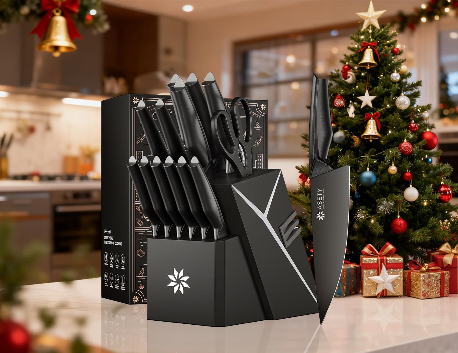 Dishwasher-safe ASETY knife set simplifies cleanup after busy cooking sessions.