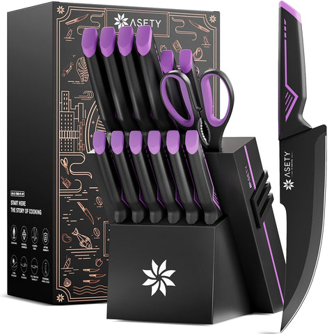 ASETY knife set with built-in sharpener block for ready-to-use blades