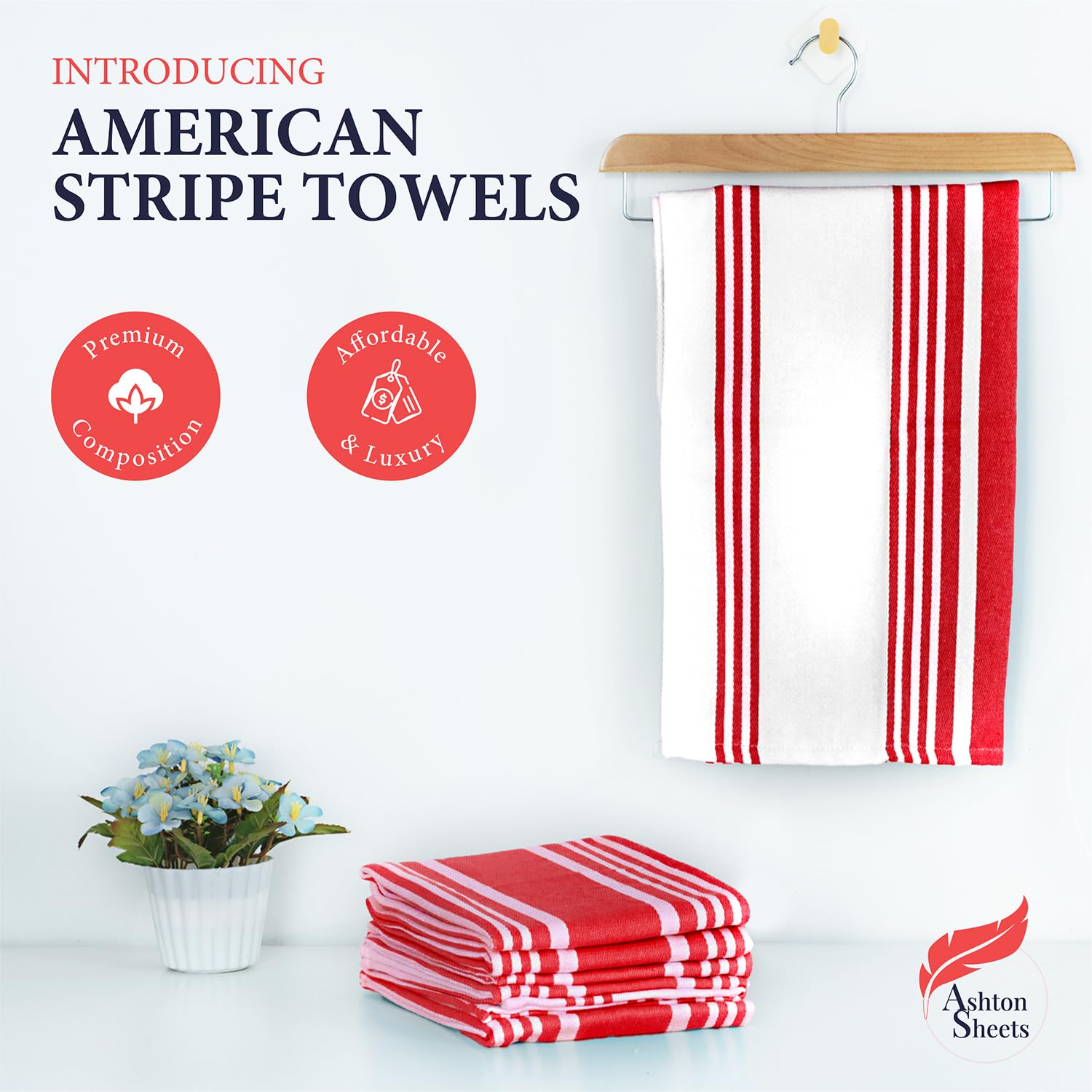 Ashton Sheets American Stripe towel hanging loop enables easy storage