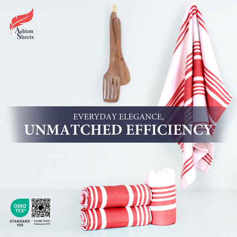 Ashton Sheets American Stripe towel used for multipurpose kitchen tasks