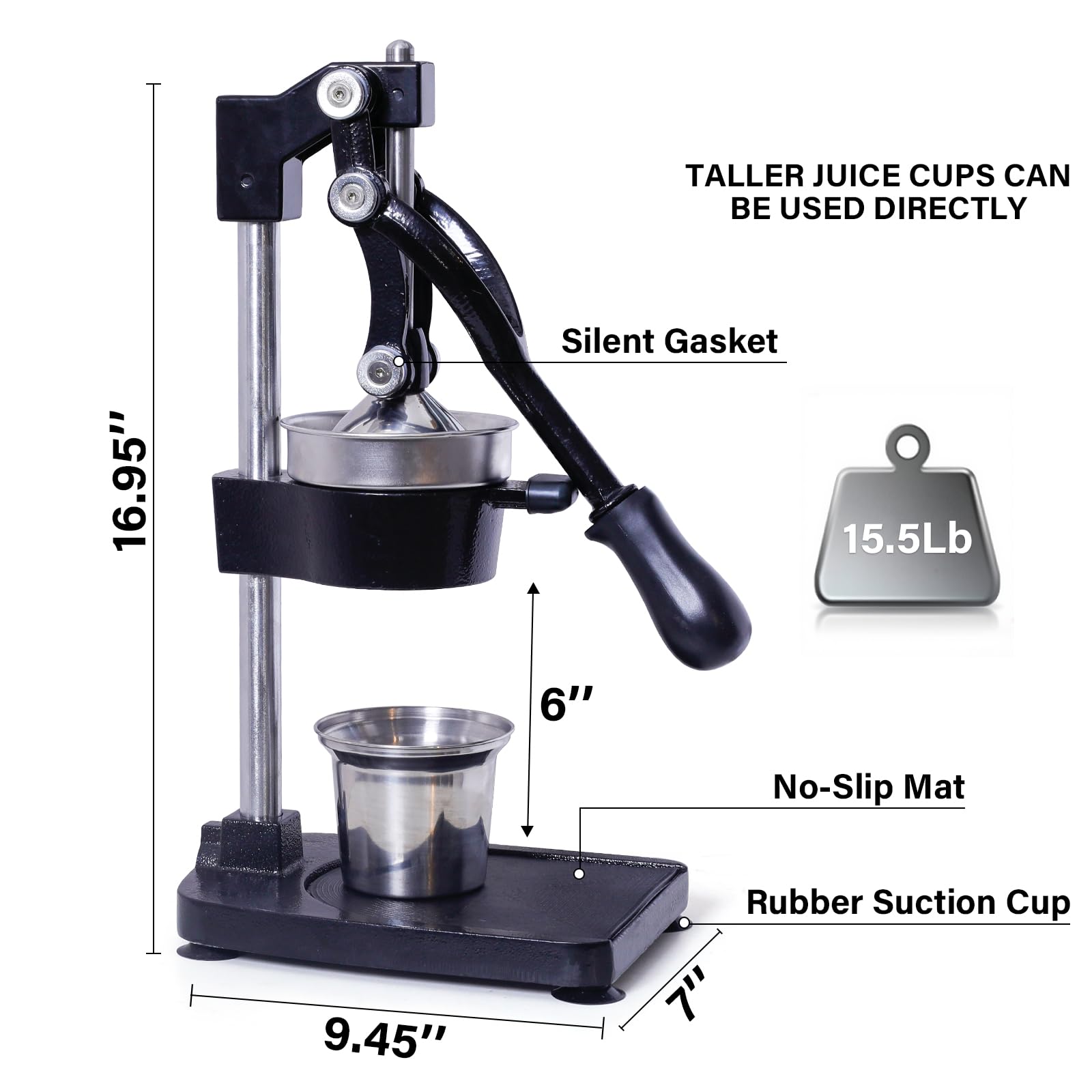 ASIALEO commercial hand press juicer assembly enables efficient batch citrus squeezing.