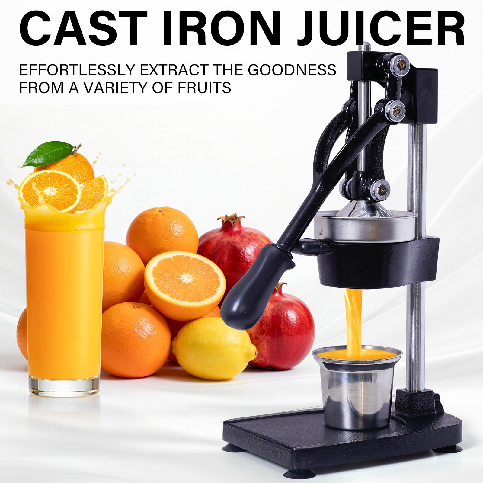 ASIALEO easy-clean lever-action juicer simplifies post-press cleanup.