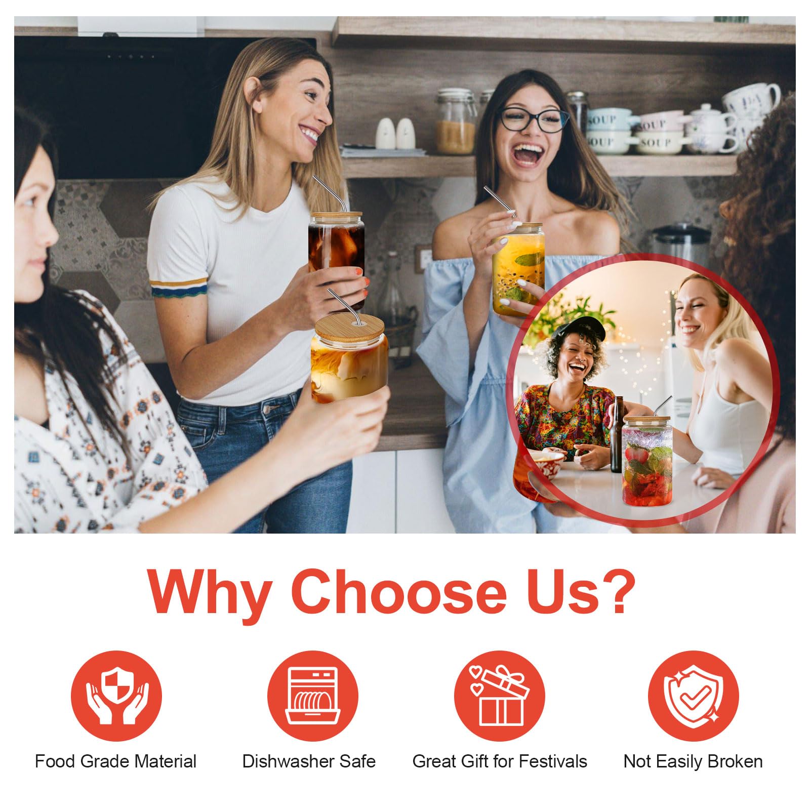 ASKIZ 16oz glass cups ideal size for juice, beer, coffee and tea.