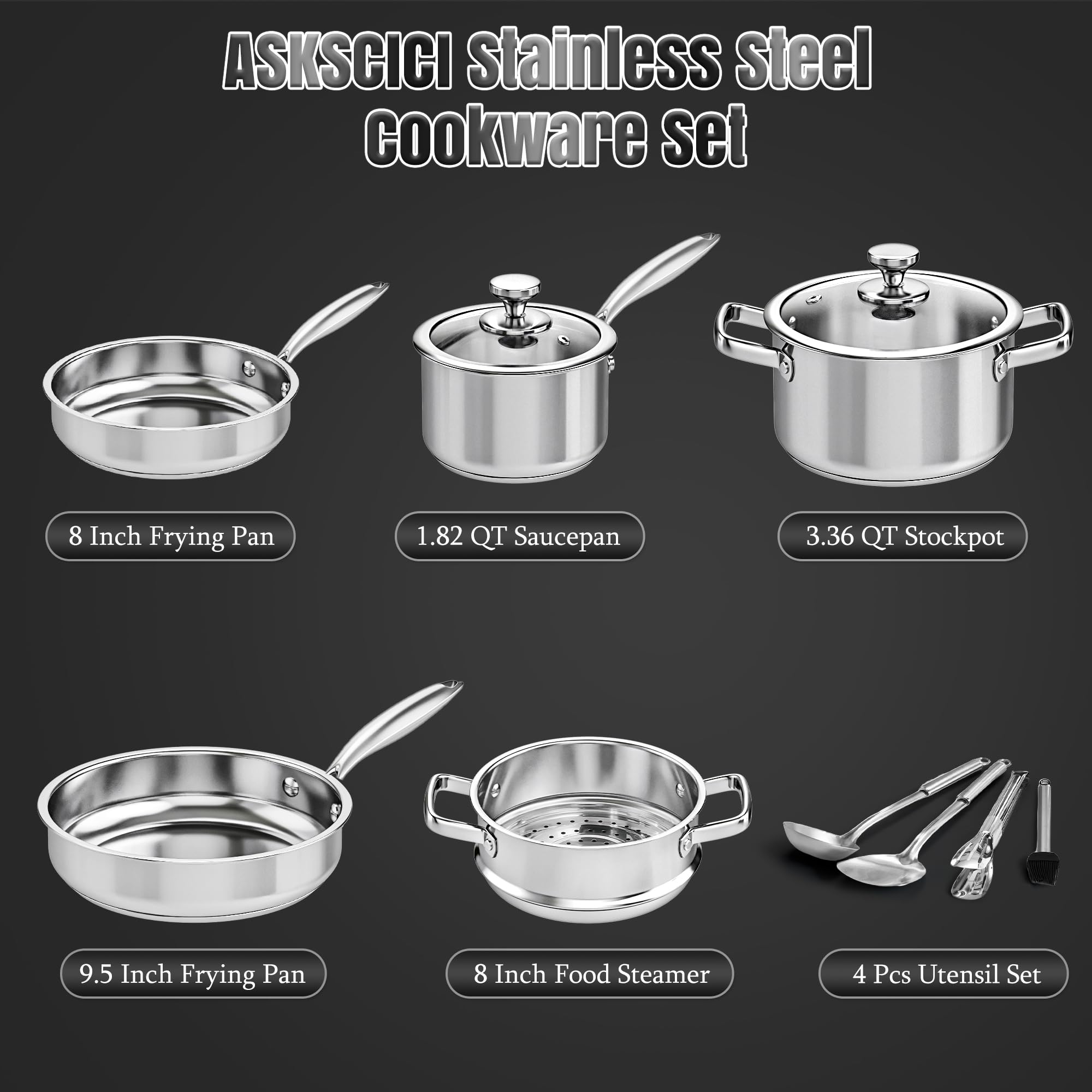 Close-up of ASKSCICI durable stainless steel surface for safe daily meals