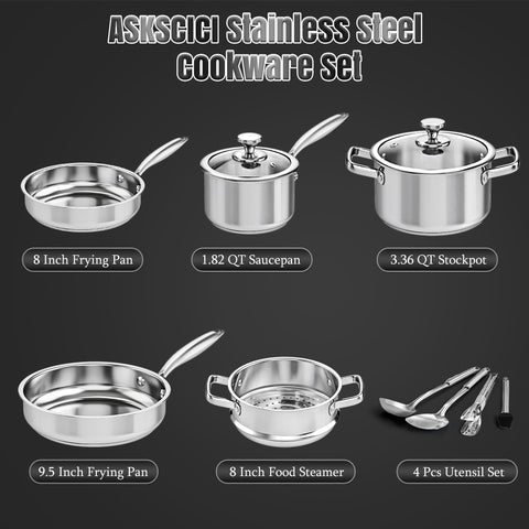 Close-up of ASKSCICI durable stainless steel surface for safe daily meals