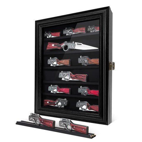 ASmileIndeep pocket knife display case front view shows six-row organization for easy access.