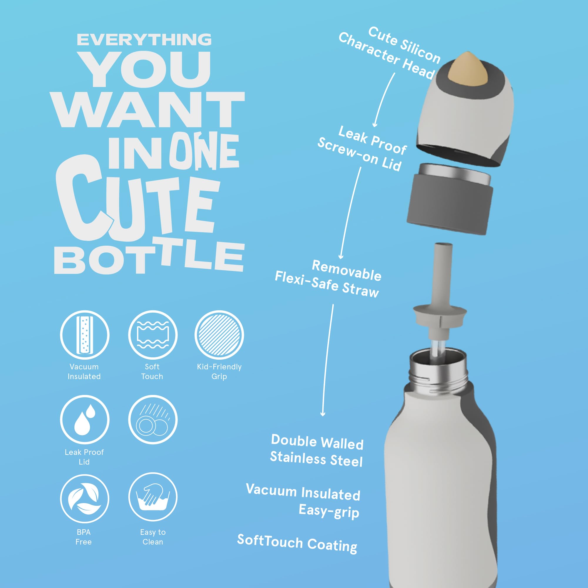 Asobu Bestie bottle features a screw-on spill-proof lid for tidy school days