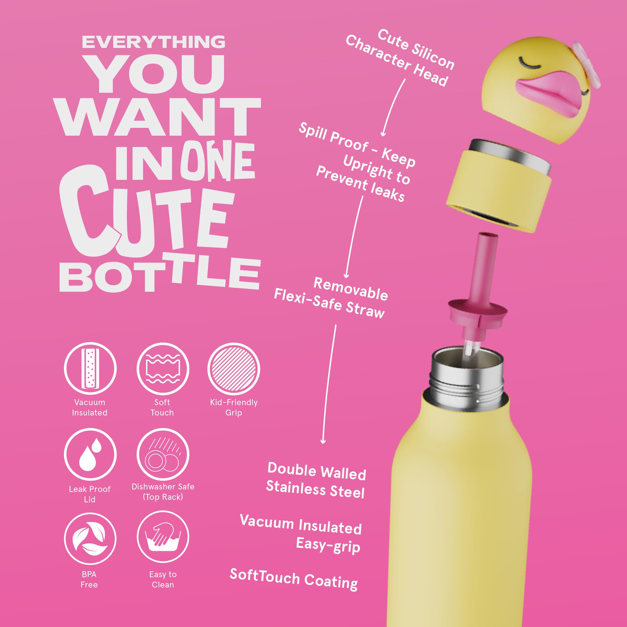 asobu Bestie Bottle stainless steel body stays cool for long school days