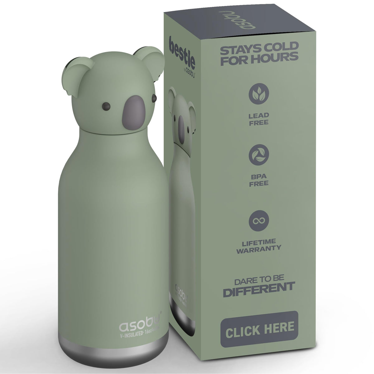 asobu Bestie Koala Head bottle, cute design for kids' hydration on the go