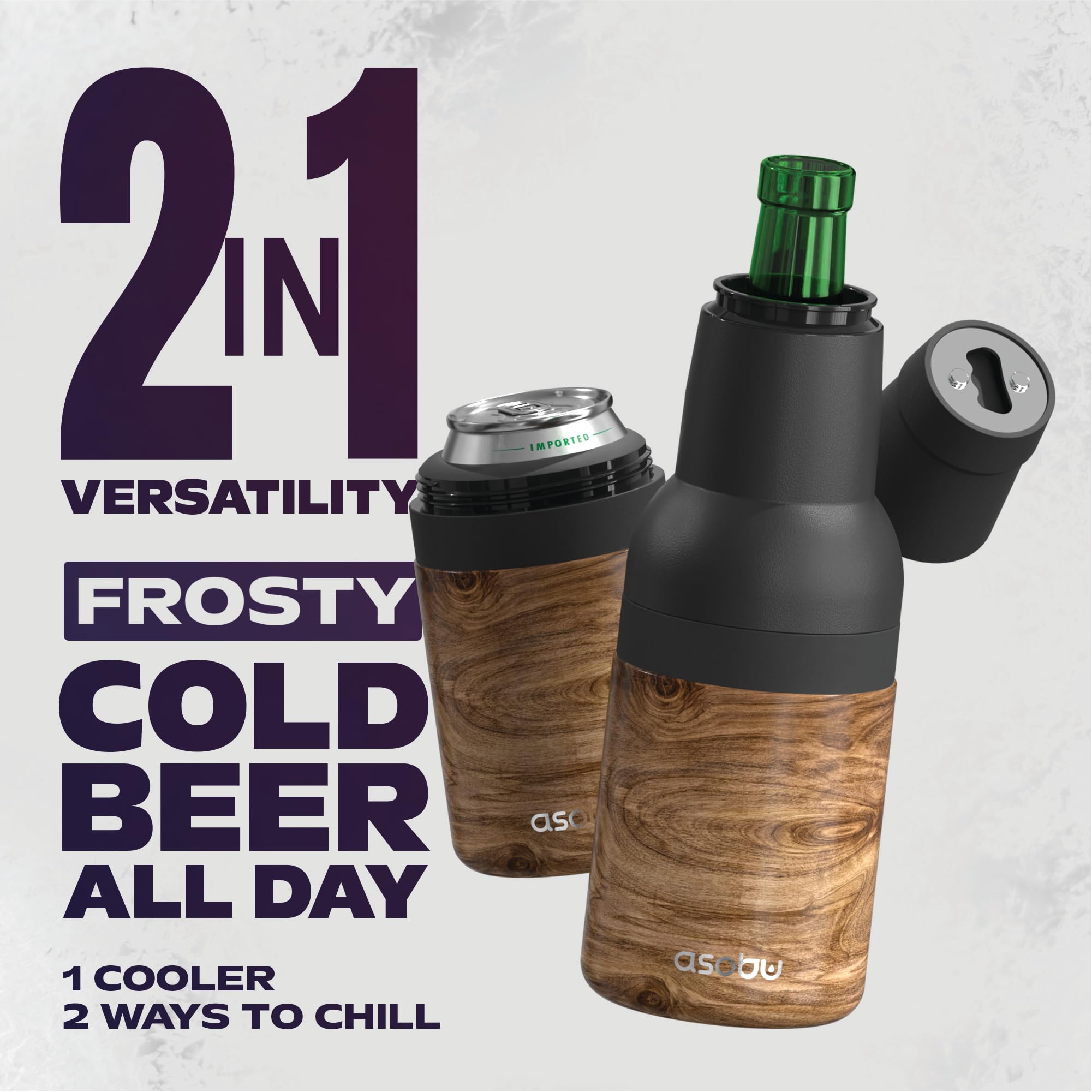 Asobu Frosty Beer Holder 2 Go durable sweat-proof exterior supports outdoor use.