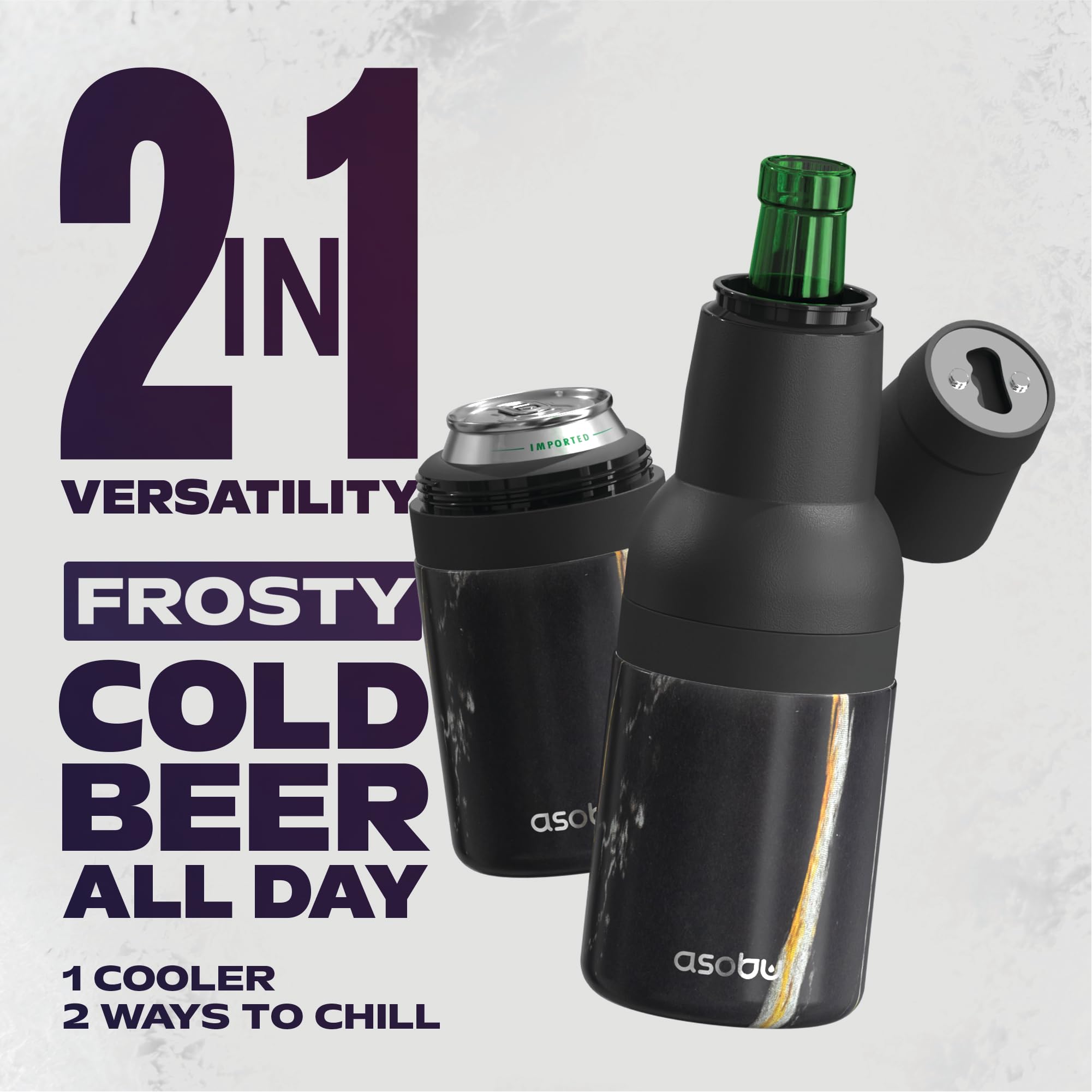 Asobu Frosty Beer Holder 2 Go built-in opener adds convenience at parties and picnics.