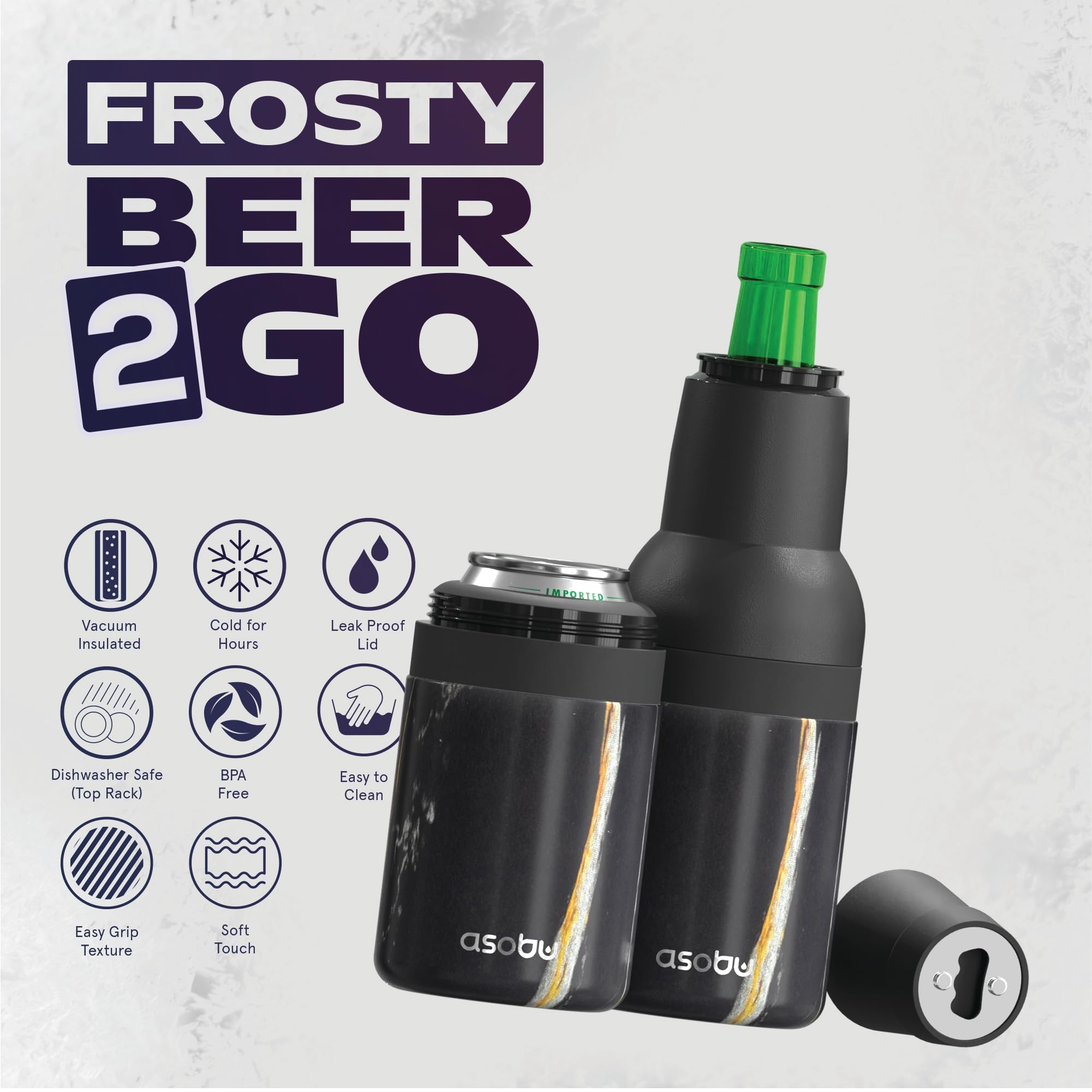 Asobu Frosty Beer Holder 2 Go can cooler maintains chill from first sip at outdoor gatherings.