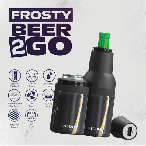 Asobu Frosty Beer Holder 2 Go can cooler maintains chill from first sip at outdoor gatherings.