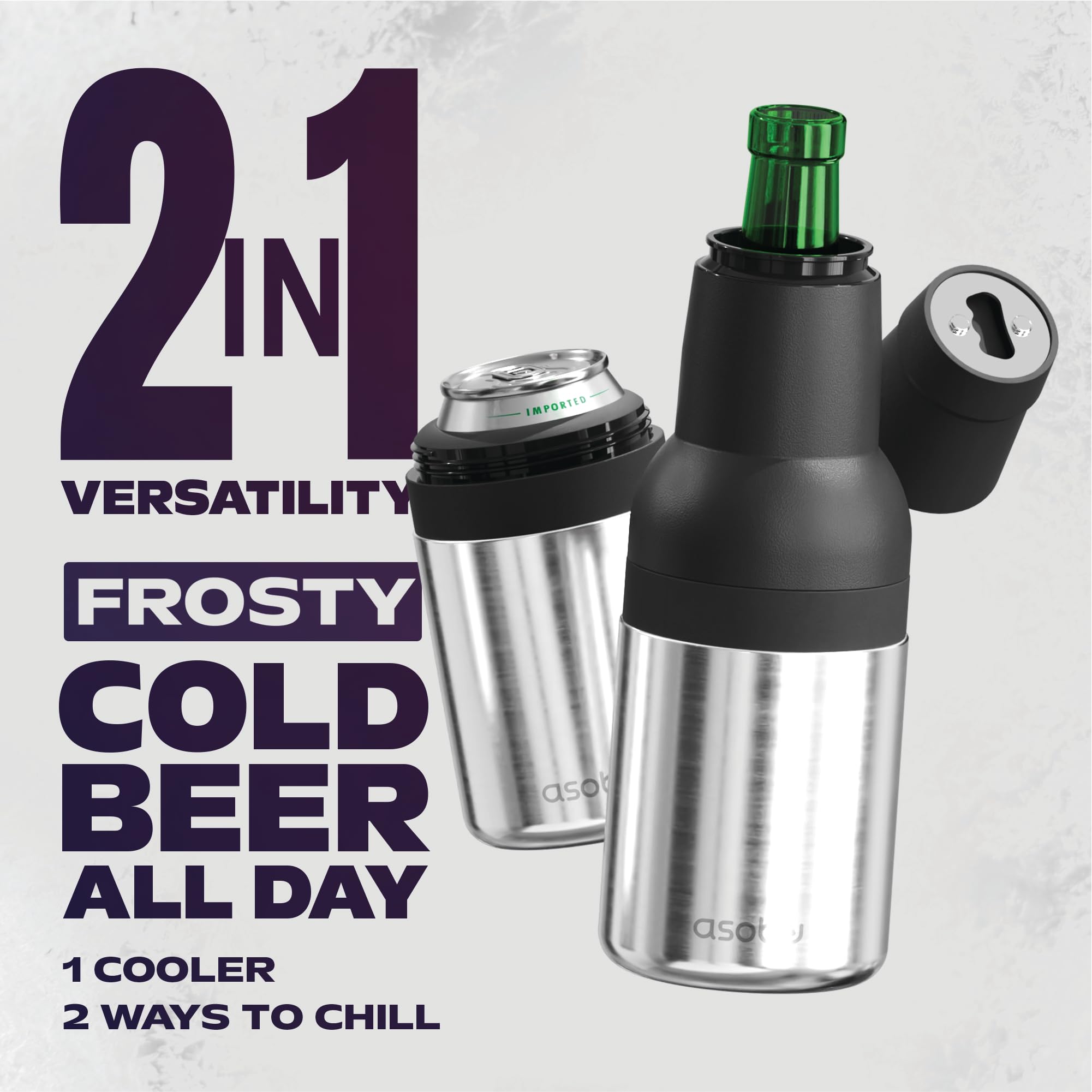 Asobu Frosty has built-in bottle opener for easy access.