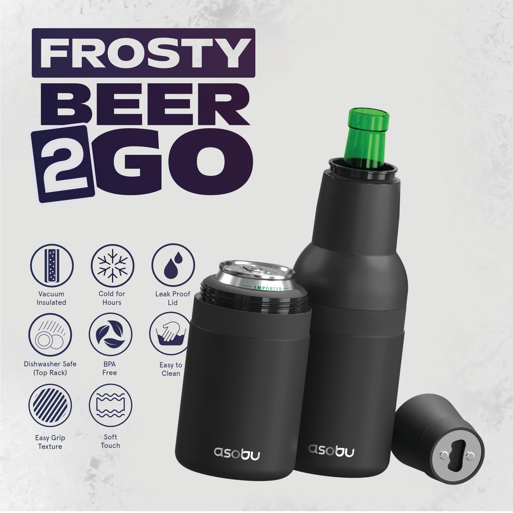 Asobu Frosty Beer Holder built-in bottle opener in action for easy opening.
