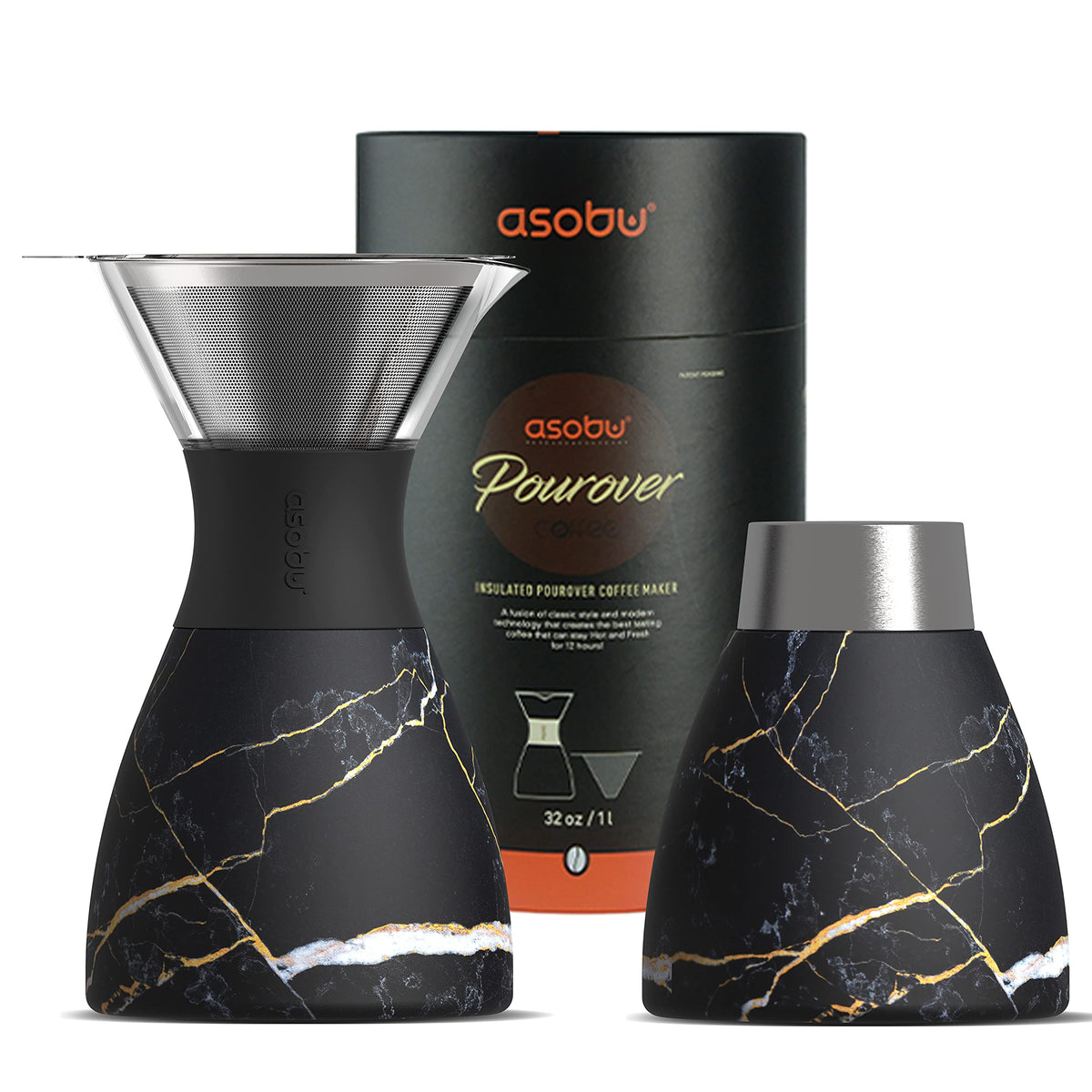 ASOBU insulated pour-over coffee maker 32oz highlights easy brewing and heat retention.