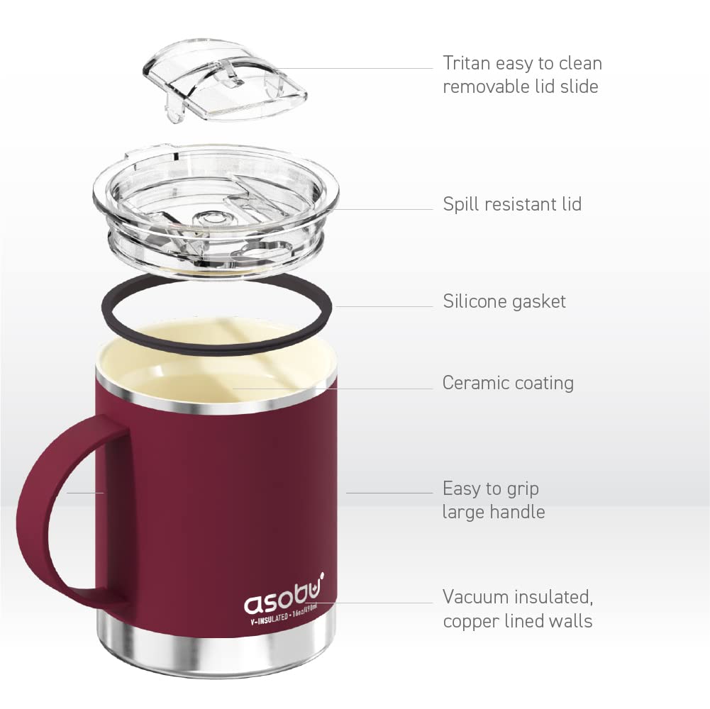 Asobu splash-resistant slider lid minimizes spills while commuting.