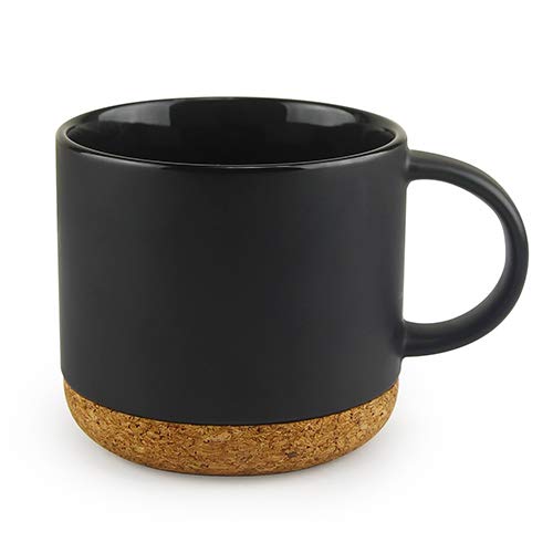 asobu Super Cork Ceramic Mug 14 oz in black reduces heat transfer for hot drinks