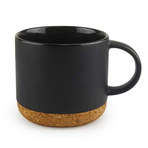 asobu Super Cork Ceramic Mug 14 oz in black reduces heat transfer for hot drinks
