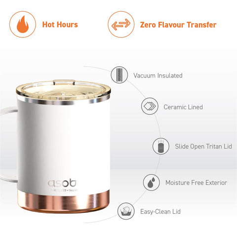 Asobu Ultimate Mug ergonomic handle offers comfortable grip on the go.