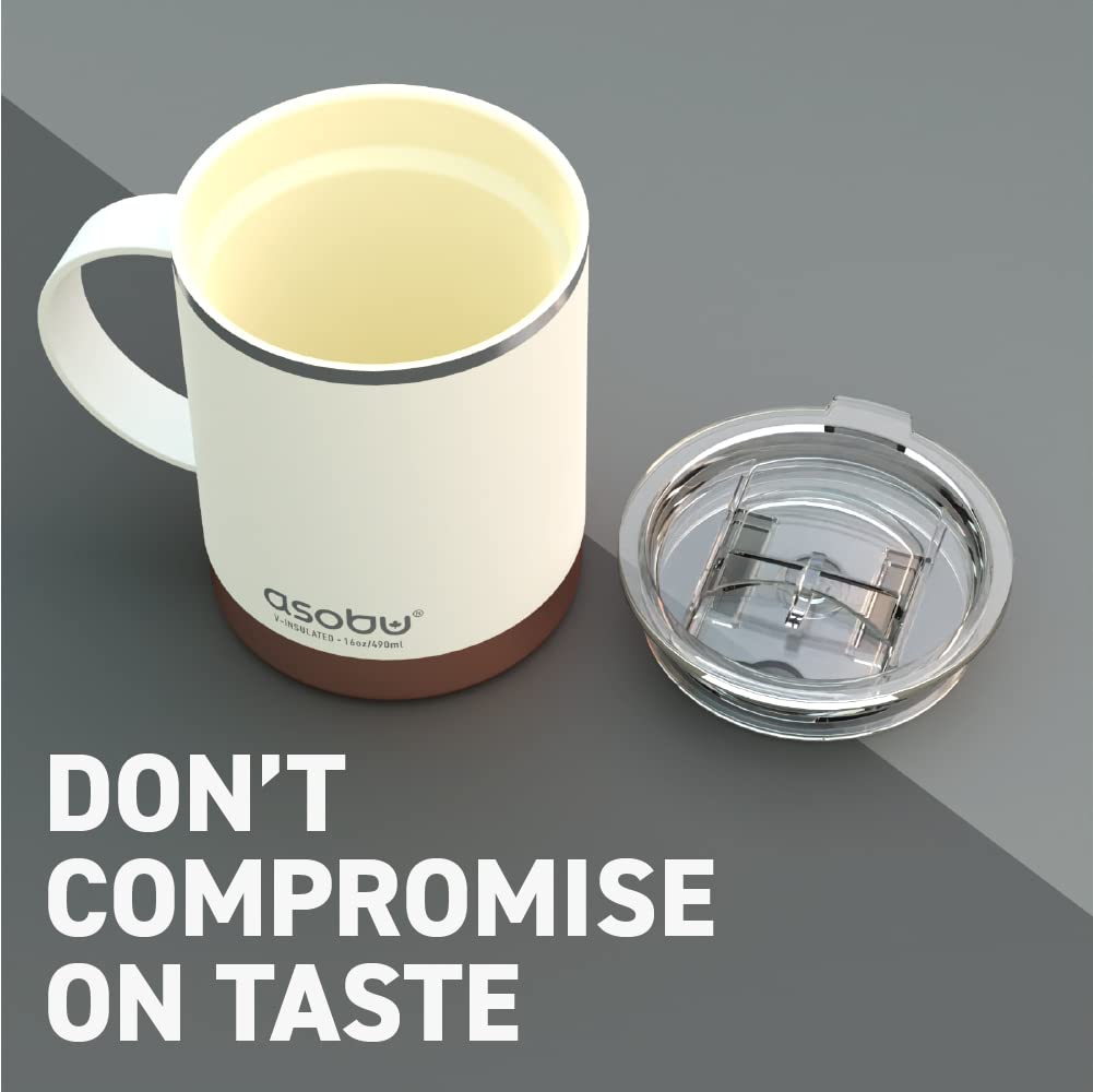 Asobu Ultimate Ceramic Travel Mug splash lid prevents spills during commutes.