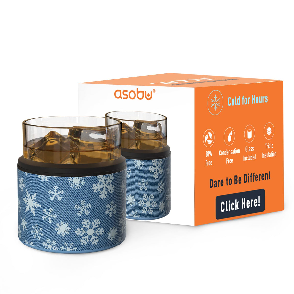 Asobu Whiskey Sleeve glass for neat pours stays cold longer