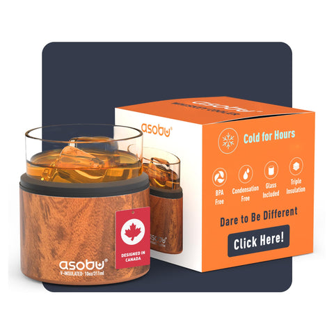 Asobu Whiskey Sleeve Glass pour action, insulated tumbler keeps bourbon cold longer.